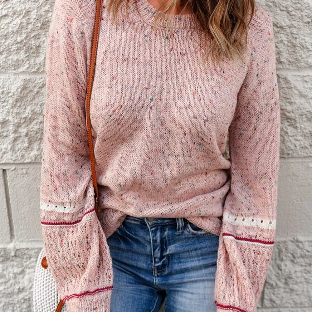 Pink Pilling Detail Patterned Sleeve Sweater - Picture 3 of 16